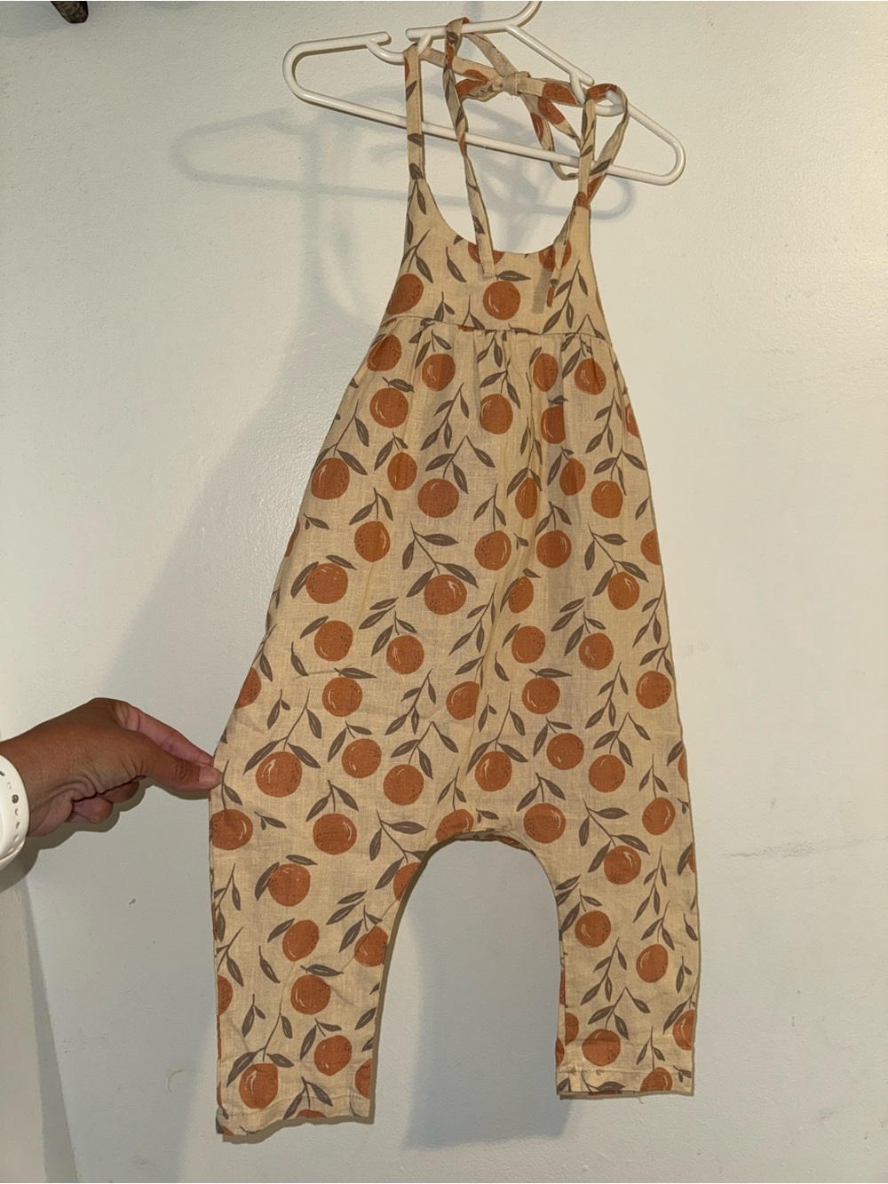 Rylee + Cru Beige Romper with Orange Fruit Print